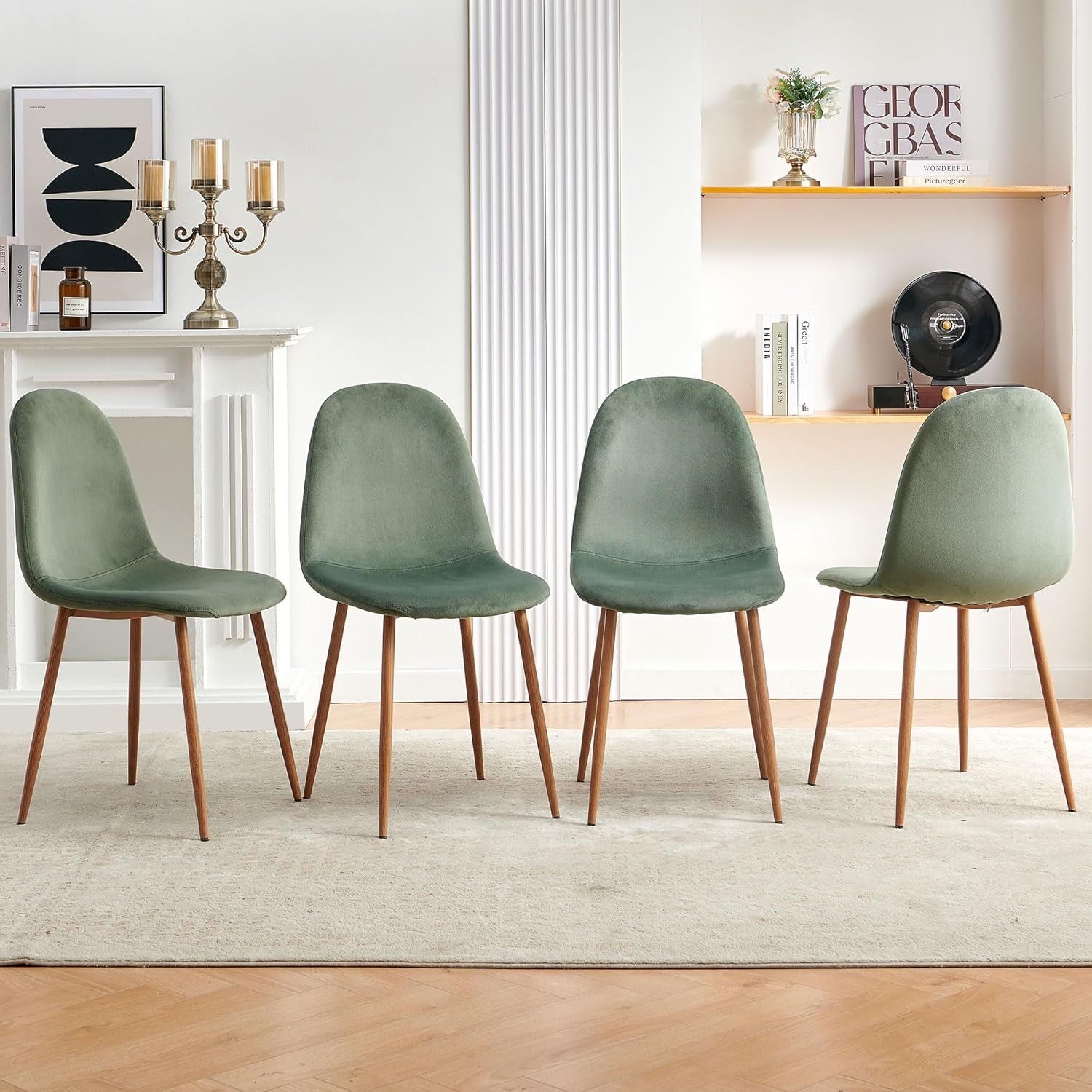 Velvet Dining Chairs Set of 4 - Modern Seating with Metal Legs for Living, Bedroom,Dining Room - Green Chairs for Dining Room, Chair Set for 4