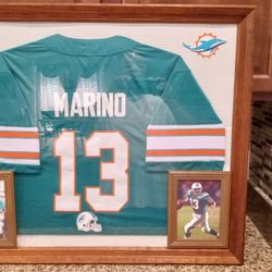 DAN MARINO OF THE MIAMI DOLPHINS CUSTOM STITCHED FRAMED JERSEY.