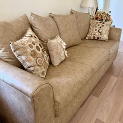 Taupe Faux Leather Sofa