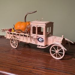 "Bulldog Pride: Handmade 1920 Model TT Truck Centerpiece Made with Popsicle Sticks"