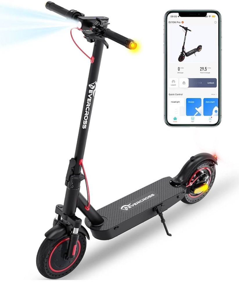 EVERCROSS EV10K PRO App-Enabled Electric Scooter, Scooter Adults with 500W Motor, Up to 19 MPH & 22 Miles E-Scooter, Lightweight Folding for 10'' Hone