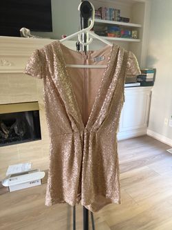 Tobi Deep V Gold Sequin Short Romper -
