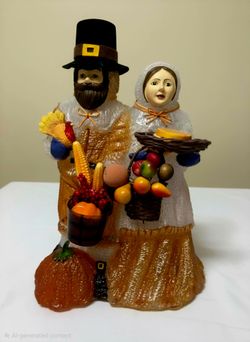 Retired Cracker Barrel Light-Up Pilgrim Couple Lamp designed for autumn