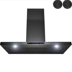 36 in. 343 CFM Convertible Wall Mount Kitchen Range Hood with Lights and Carbon Filters in Brushed Black Stainless Steel