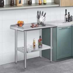 Hally Stainless Steel Table for Prep & Work 24 × 36 Inches, Commercial Heavy Duty Table with Undershelf and Backsplash for Restaurant, Home and Hotel
