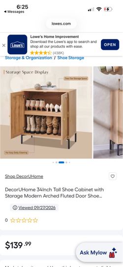 DecorUHome 34-Inch Tall Shoe Cabinet
