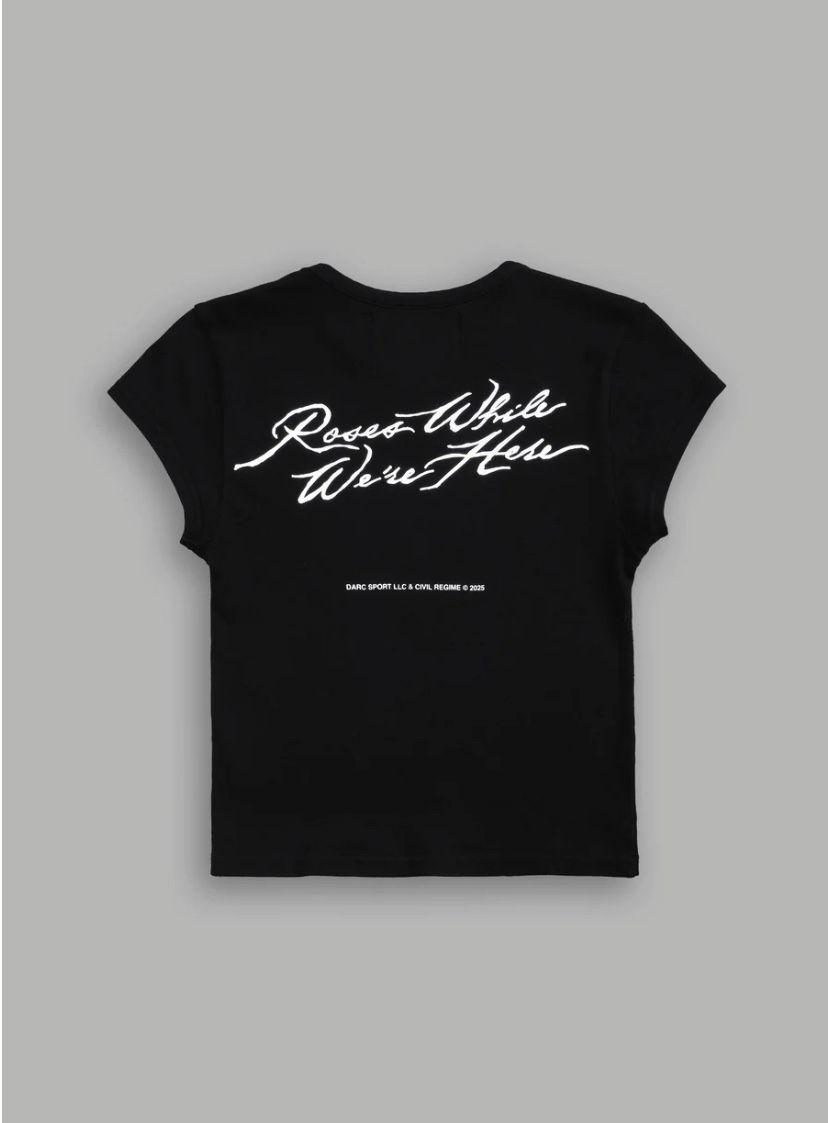 Darc Sport Roses While We’re Here “Baby” Tee In Black Small NEW