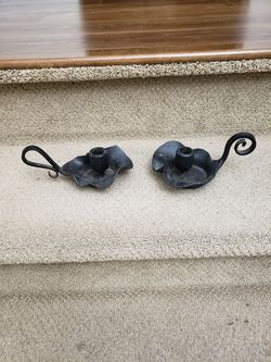 Pair of Vintage Cast Iron Tapered Candle Holders