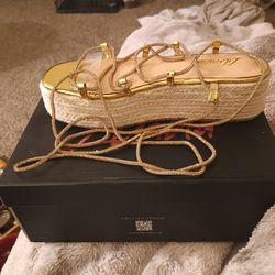 Women Wedges With Rhynstones Gold 