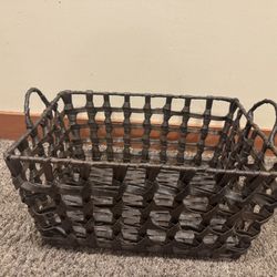 Woven Leather Basket With Handles 