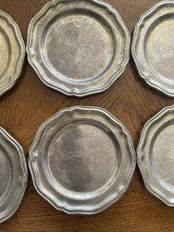 Vintage 8 pewter Chargers  Italy Plates 8  Plus 1 Medium 