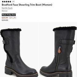 Kenneth Cole - Bradford - 7.0 - Women's- Black Leather Faux Fur Boots