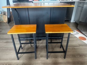 Black Modern Freestanding Kitchen Island Wood Top, 2 Doors 1 Drawer, 2 Shelves