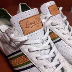 ** LOUIS VUITTON WHITE PERFORATED LEATHER BASTIA SNEAKERS/ SIZE 10.5