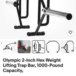 Olympic 2-Inch Hex Weight Lifting Trap Bar, 1000-Pound Capacity,
