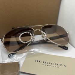 Burberry BE 3080 114513 Light Gold Metal Aviator Sunglasses Brown Gradient Lens