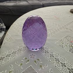 Purple Cut Glass Egg Paperweight 
