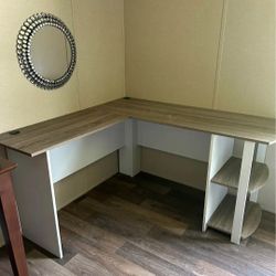 L-Shaped White Stipple Computer Desks with Cable Management