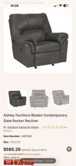 Ashley Furniture Recliner – Dark Gray – Excellent Condition