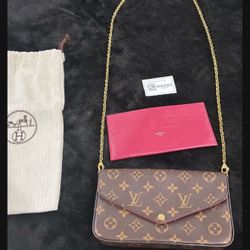 Authentic Louis Vuitton Monogram Pochette Felicie Shoulder Bag Fuchsia M61276