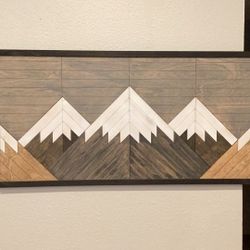 🏔️ Handmade Wood Mountain Wall Art – 36” x 18” – Rustic Modern Decor 🏔️