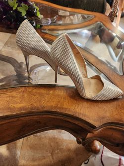 Elegant , silver color shoes.