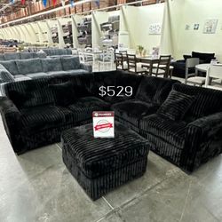 Stylish 4-pc Fur-Like Jumbo Corduroy Sectional Sofa Set 