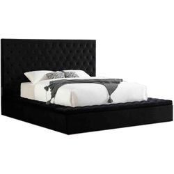 Upholstered Velvet Platform Bed w Storage - Queen, King, Calking - BLACK OR GRAY COLOR