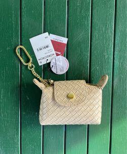 New Mundi Taupe Woven Mini Coin Purse Keychain