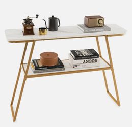 44" Long Narrow Couch Table 2-Tier Console Table Entryway Table w/Storage&Golden