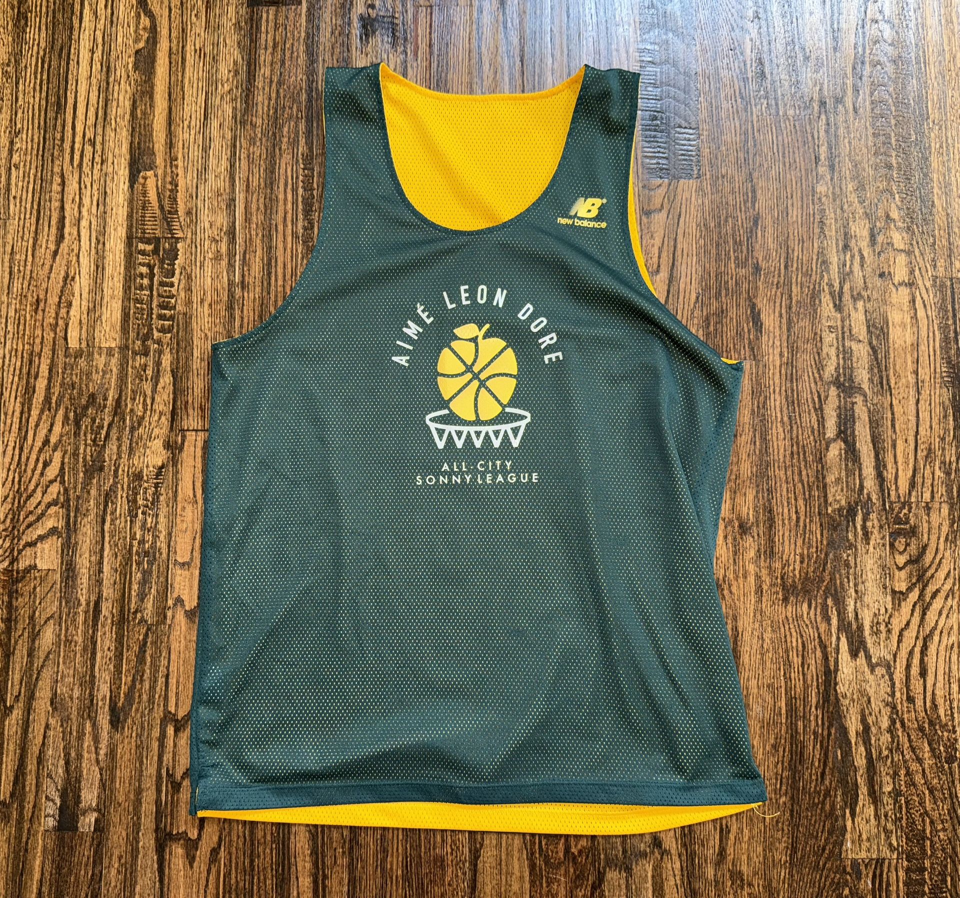 Aime Leon Dore New Balance Reversible Green & Gold Basketball Jersey Size Medium