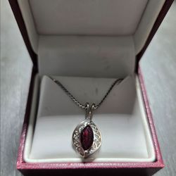 Sterling silver large garnet necklace
