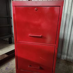 Red Metal Filing Cabinet