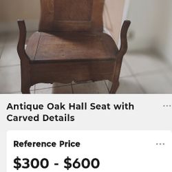 Antique Oak Hall Seat W Carved Details 