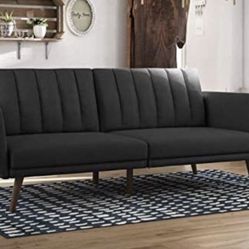 Novogratz Brittany Sofa Futon - Premium Upholstery and Wooden Legs - Dark Gray