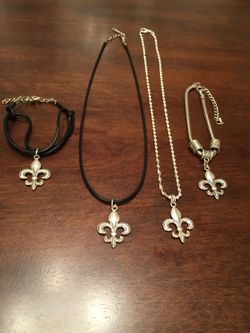 NEW Fleur De Lis Jewelry Sets, Necklace and Bracelet, Sterling Or Leather