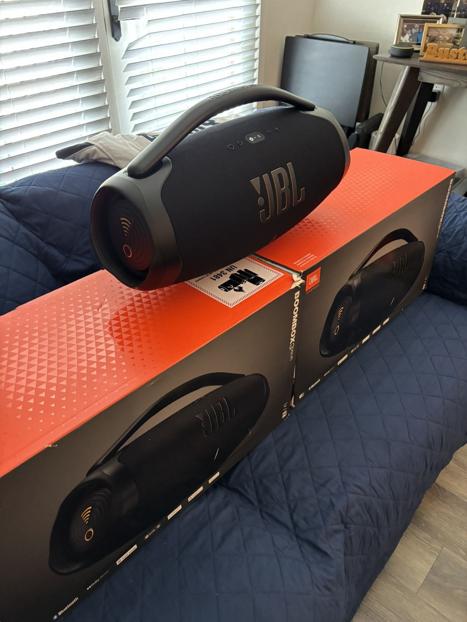 JBL Boombox 3 Wi-Fi & Bluetooth Portable Speaker β Massive Bass, 24-Hour Battery, Hi-Res Audio, Waterproof & Dustproof (IP67)