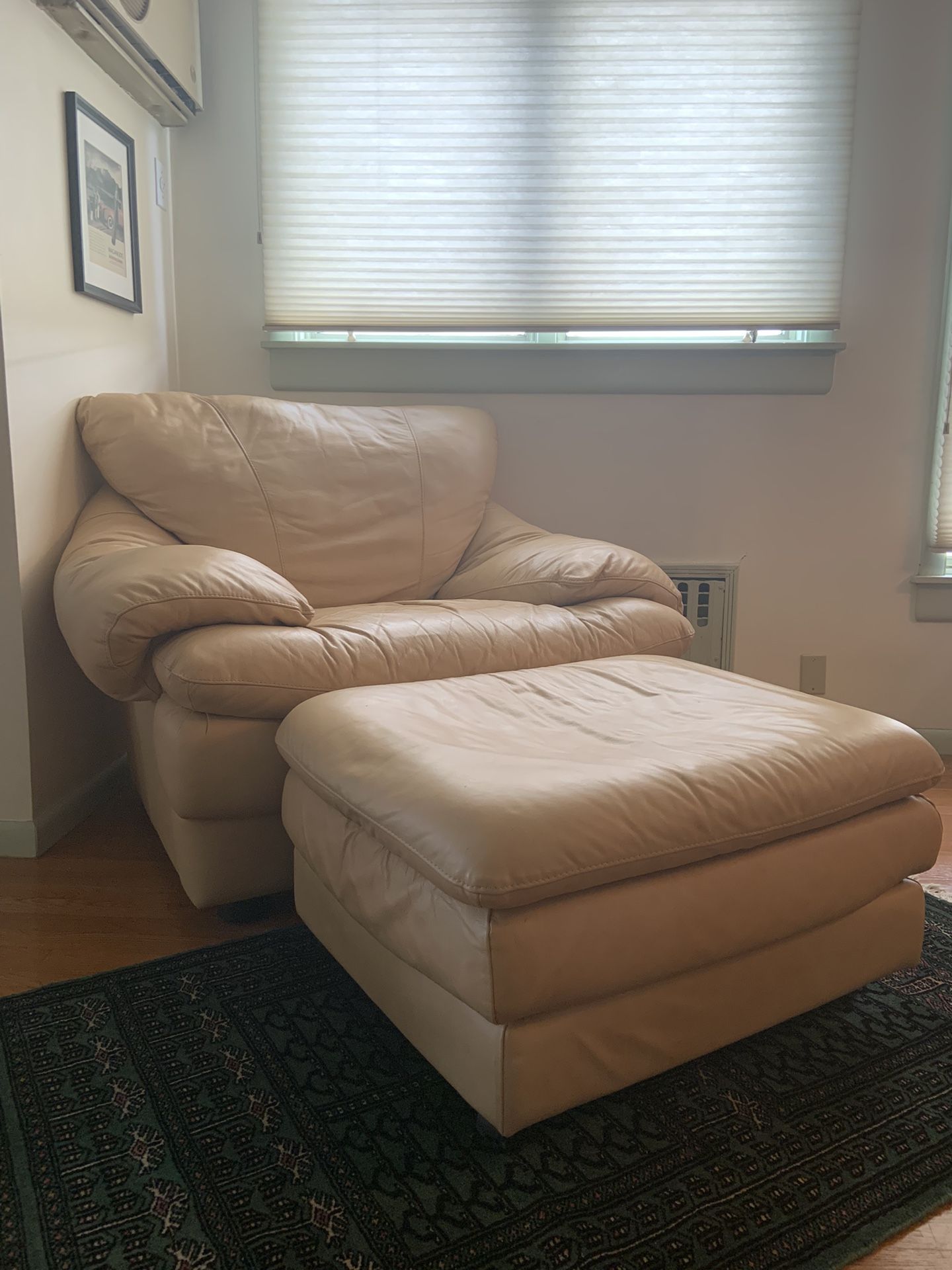 Natuzzi Yellow Leather Chair With Ottoman