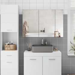 Large Bathroom Mirror Cabinet 87.5cm Wall Mounted Cupboard with Miroor Wall Storage Unit 3 Mirror Doors & Adjustable Shelves White Modern  2