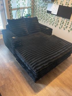 64in Black Soft Chaise Lounger
