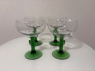 Four Cactus Margarita Glasses Saguaro Stems