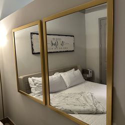 Two 24” X 36” Gold Framed Wall Mirrors