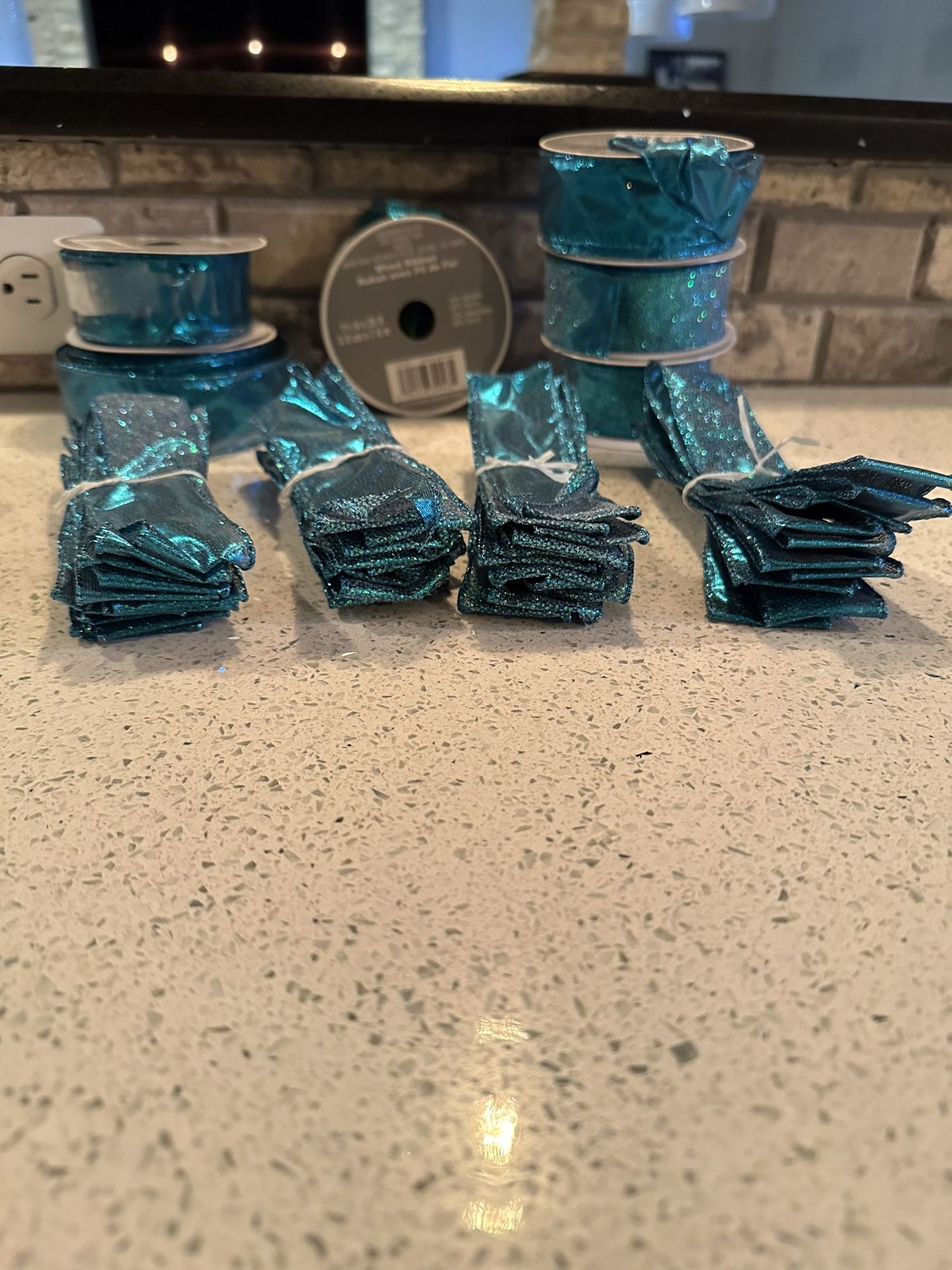 Lot Of Wire Edge Ribbon In Turquoise 