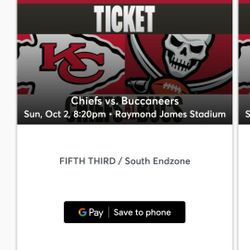 Two Tickets Bucs Vs Cheifs. LOWER BOWL!!!