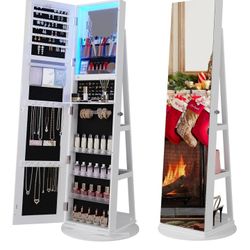 Full Length Mirror with Storage, 61" Mirror Jewelry Cabinet Standing, Rotating Jewelry Mirror Organizer Full Length, Lockable Jewelry Armoires with Ve