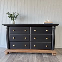 Refinished Black Dresser - Natural Wood Base