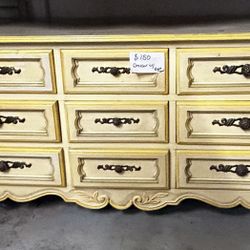 Vintage French Provincial Dresser & Night Stand Country Cottage Bedroom Estate Furniture