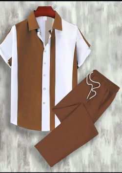 Men's Patchwork Print Short Sleeve Top & Pants Loungewear Two-piece Set, Regular Fit Casual Comfy Top & Trousers Pj Set, Men Sleepwear Set for All Sea