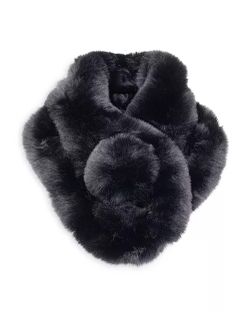 Surell Women's Faux Fur Chain Scarf With Pom (O/S, Black) - O/S