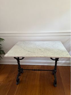 Vintage French Marble Top Table with Cast Iron Base